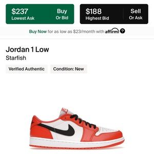 Jordan 1 low og starfish size 12.5